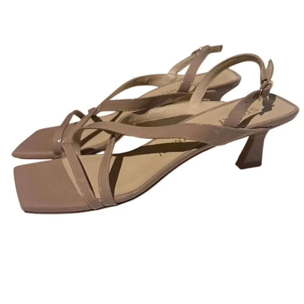 Stuart Weitzman Nude Patent Leather Strappy Slingback Heels